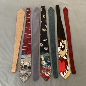 Novelty Tie Lot Mens Cartoon Taz BBQ Fishing Pattern Silk Polyester Fun Mixed St